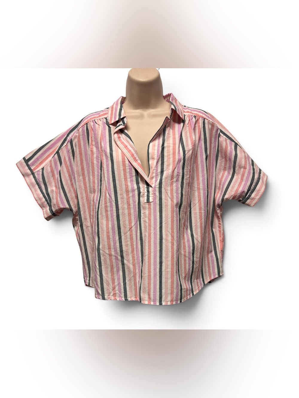 Universal Thread by Target Women’s Large Pink Striped Cotton Relaxed Fit Crop To - Picture 6 of 11